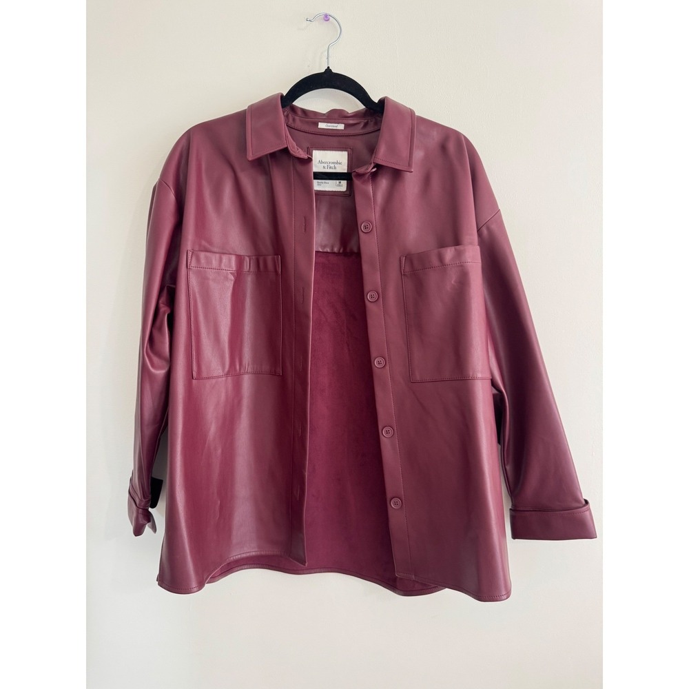 Abercrombie & Fitch Vegan Leather Oversized Shirt Jacket Shacket Maroon Medium